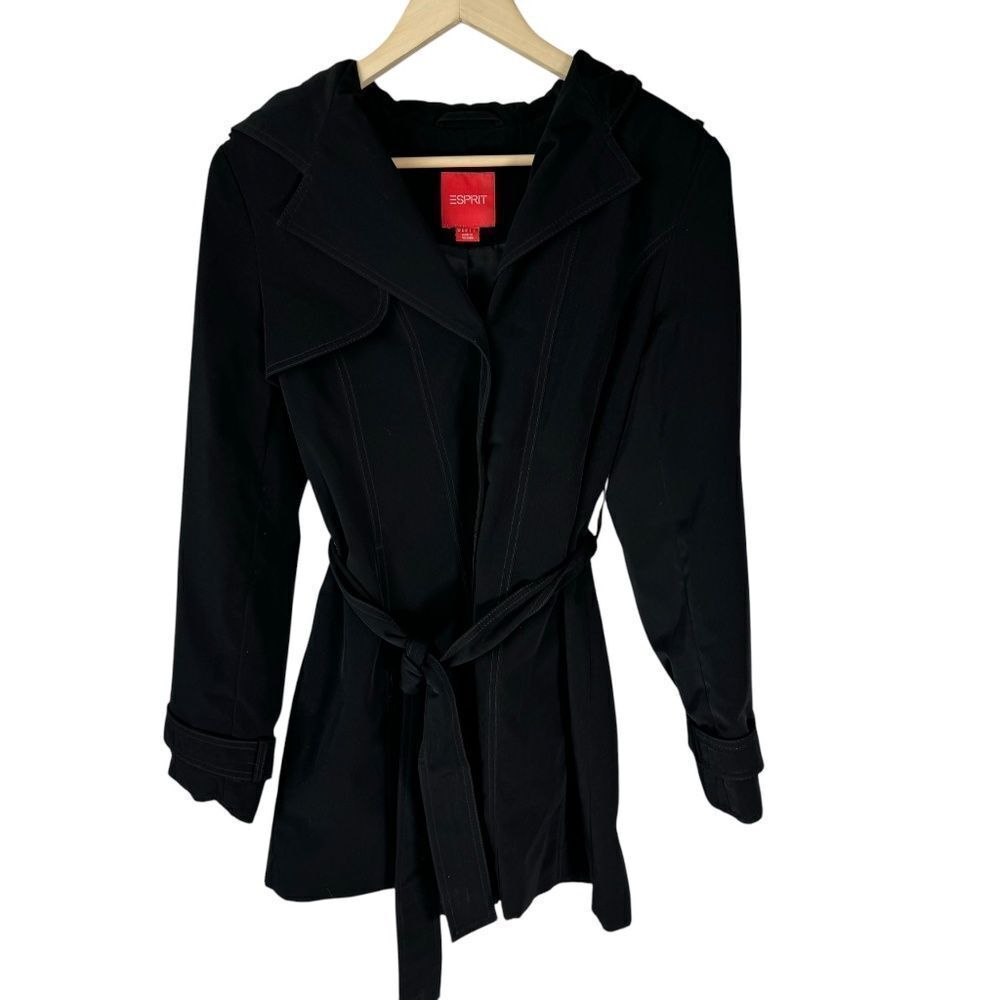 Esprit /Vintage Black Trench Style Belted Jacket Sz M